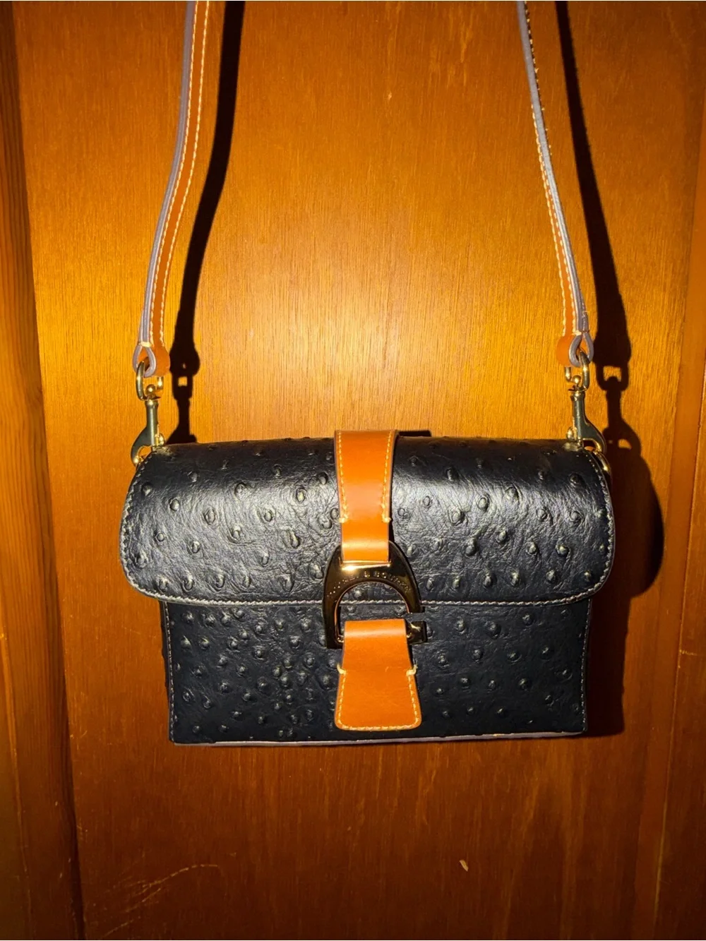 Dooney & Bourke Black Crossbody with Tan Accent Strap